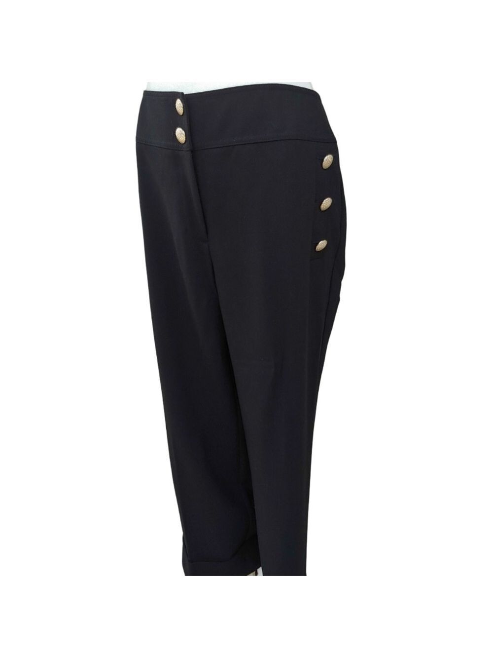 Chico's Nautical Black Dress Cropped Pants with Button Detail size 2.5 (14) NWT - Picture 4 of 17